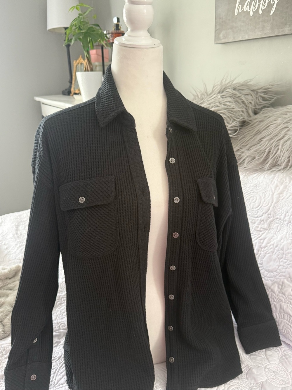 aerie Black Waffle Lumberjane shirt